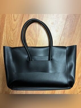 VERANO HILL Black Vegan Leather Minimalist Flap Tote Bag